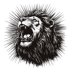Obraz premium Majestic Lion Head Illustration with Radiating Lines and Detail