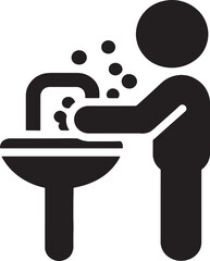 Person Washing Hands at Sink with Water Splashes Icon Black and White Design