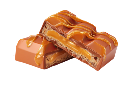 Delicious caramel chocolate candy bar sweet treat tasty dessert indulgent on transparent background