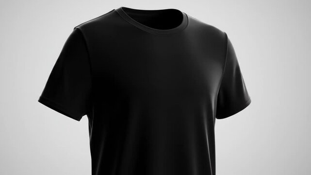 Side view of a black t shirt against a plain white studio background