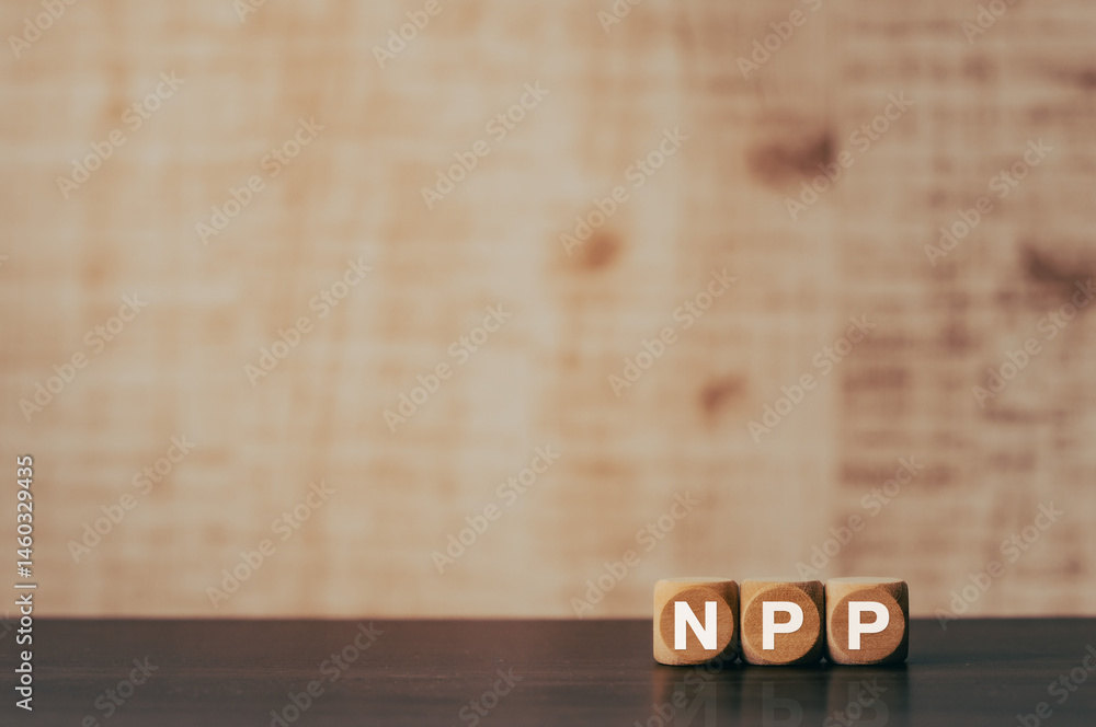 Poster there is wood cube with the word npp. it is an abbreviation for net primary production as eye-catchi