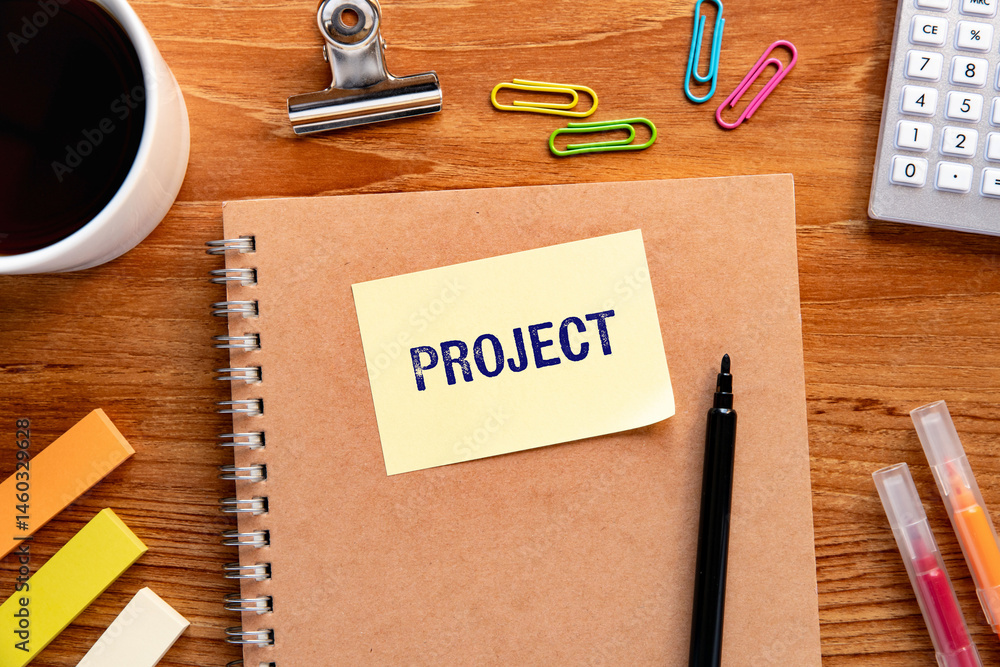 Poster there is sticky note with the word project. it is as an eye-catching image.