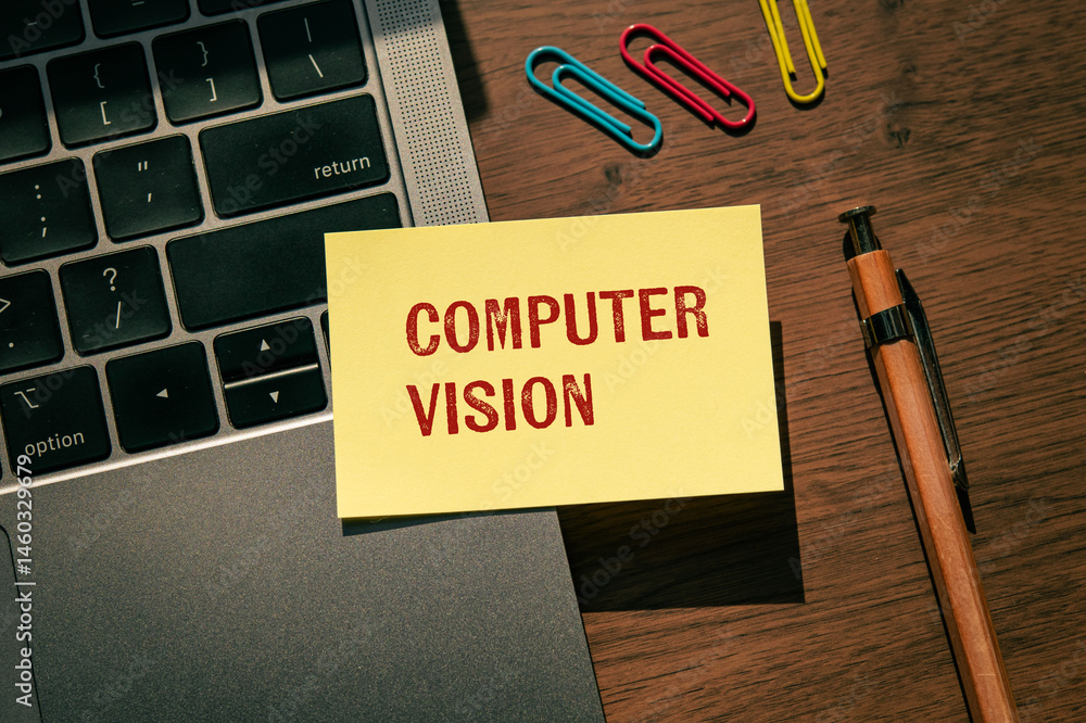 Poster there is sticky note with the word computer vision. it is as an eye-catching image.