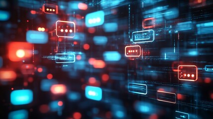 Fototapeta premium Abstract digital communication network red blue data stream web code cyber space light style future