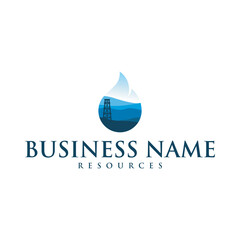 Oil and gas company vector logo design template. Fire oil drop with mountains abstract symbol concept icon