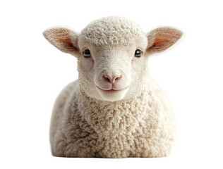 Fototapeta premium Adorable fluffy lamb portrait against sweet innocent animal farm wildlife on transparent background