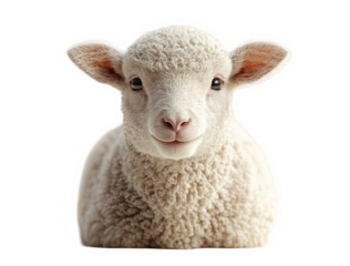 Adorable fluffy lamb portrait against sweet innocent animal farm wildlife on transparent background