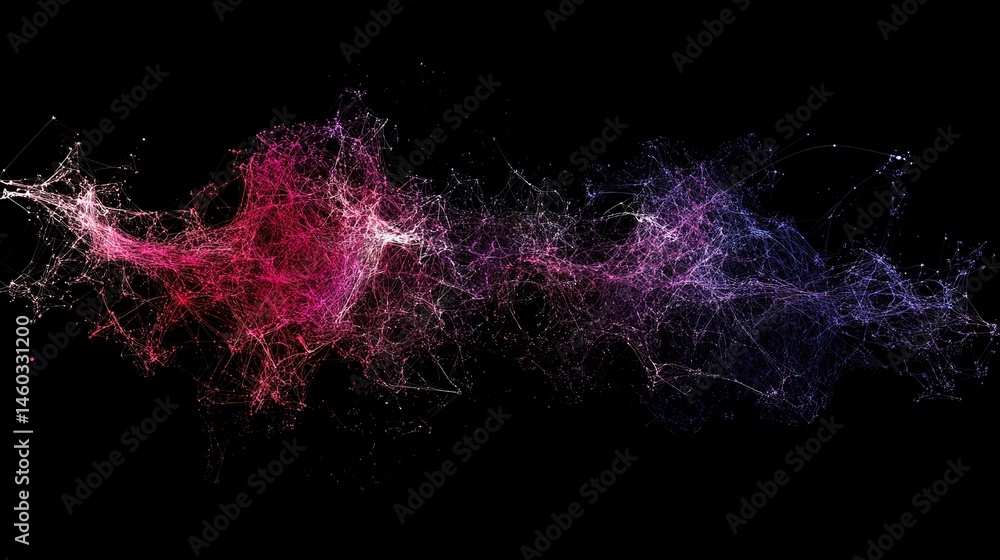 Poster abstract pink purple blue network digital art background image web data dots glow wave flow lines