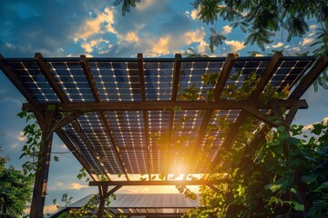 Solar panel pergola in urban setting