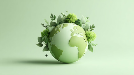 3D green earth on pastel color background, green eco friendly and environment concept, minimal scene for mockup design, 3d rendering illustration