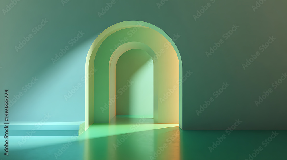 Aufkleber a 3d room with a gradient green background is depicted in an abstract studio setting for product