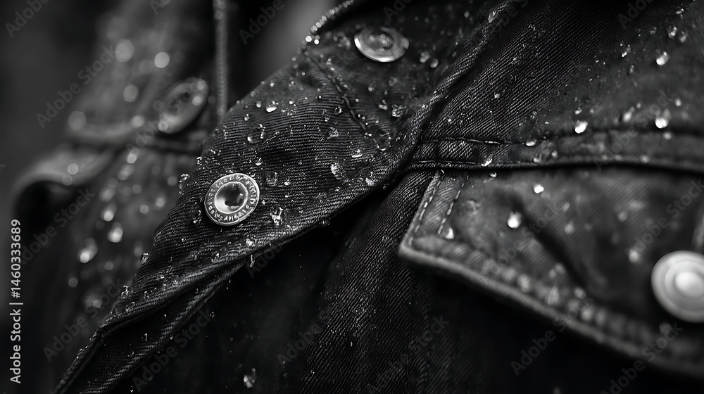 Poster a close up of a jacket with water droplets on it