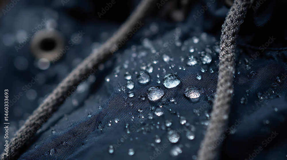 Poster a close up of a jacket with water droplets on it