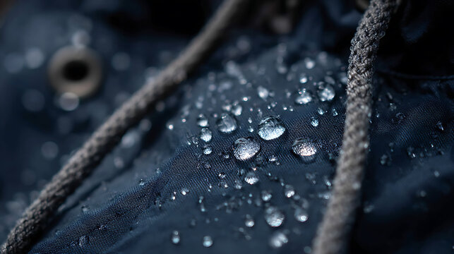 A close up of a jacket with water droplets on it