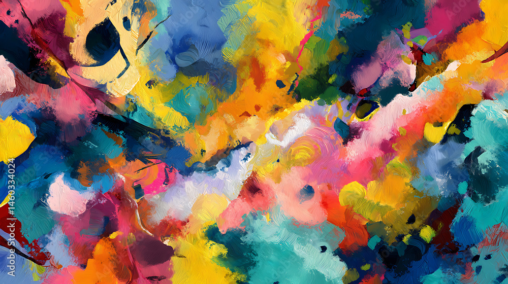 Poster A colorful painting with a lot of different colors and shapes, ai
