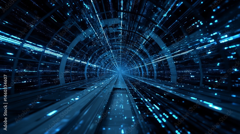 Poster abstract futuristic blue digital tunnel technology background web data dark light speed cyber space