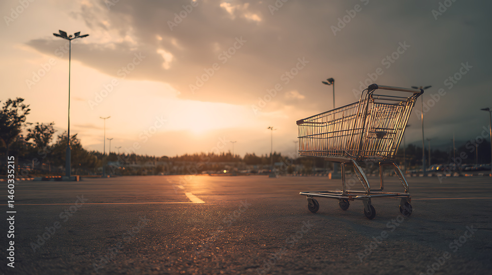 Aufkleber a shopping cart is seen in an empty parking lot creating a serene and isolated atmosphere, creative 