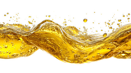 Fototapeta premium A stunning image of glistening golden oil with captivating ripples and sparkling bubbles that is set against a clean white background perfect for copy space