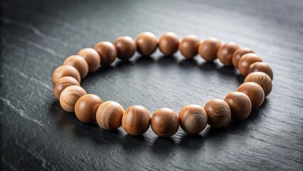 Smooth Wooden Bead Bracelet on Dark Surface A Close-Up View