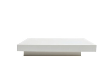 A minimalist white platform PNG against a stark black backdrop showcasing simple geometric design elements and transparent background