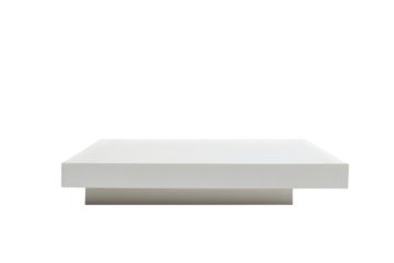 A minimalist white platform PNG against a stark black backdrop showcasing simple geometric design elements and transparent background