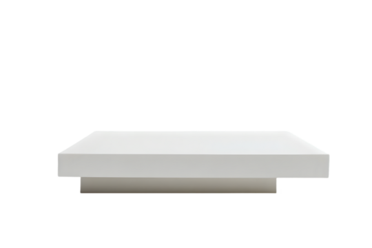 A minimalist white platform PNG against a stark black backdrop showcasing simple geometric design elements and transparent background