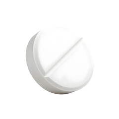 A single white round pill with a score line centered on a black background in a close up view real estate business ,technology ,selling ,purchasing ,agreement