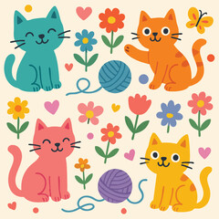 Cute Cuddly Cats Print Design in Vector