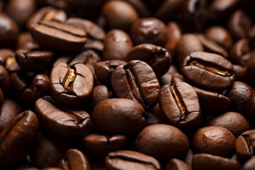 Aromatic mountain of roasted coffee beans, a morning fuel concept