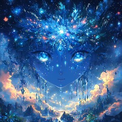 Fantasy Portrait Of A Blue Goddess In Enchanted Landscape High Resolution Images