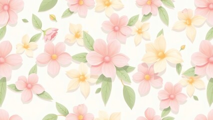 Fototapeta premium Pastel spring and summer floral pattern with soft shadows on white bac