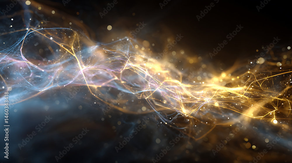 Poster Abstract light effect background with strings of light merging together