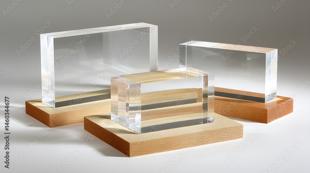 Poster acrylic blocks 4 solid clear perspex blocks plinths, acrylic rectangular oblong plinths for product 