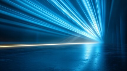 Fototapeta premium Abstract illustration of a futuristic, glowing blue light tunnel.