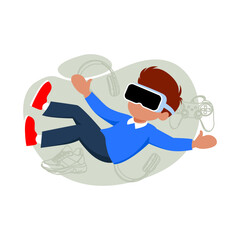 boy playing game with VR glasses simple flat illustration
