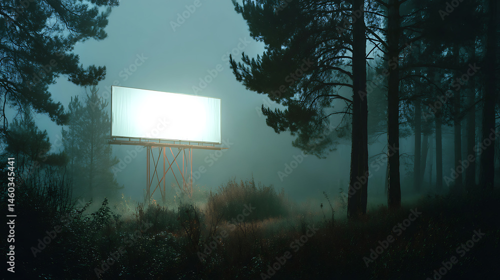 Poster An empty billboard in the middle of a forest