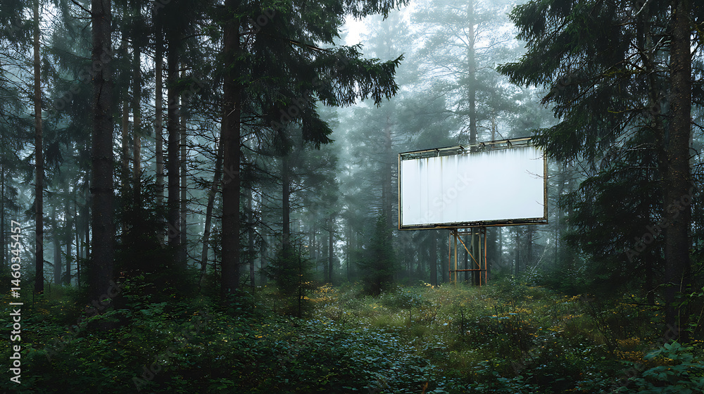 Poster An empty billboard in the middle of a forest