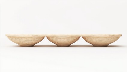 Fototapeta premium Three shallow wooden bowls on a tray