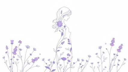 Obraz premium Mother's Day card with floral silhouette and lavender flower accents