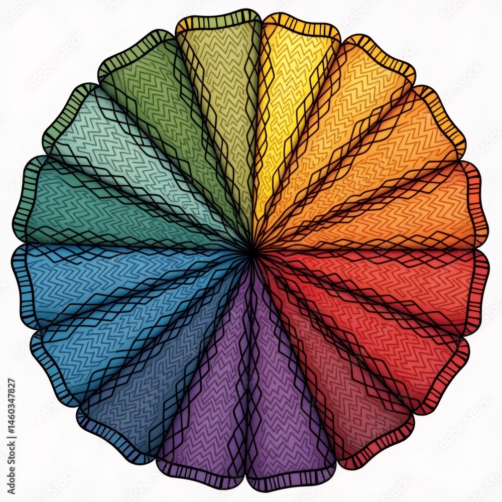 Poster circular arrangement nine colors arranged zigzag pattern colors arranged two rows three columns row 