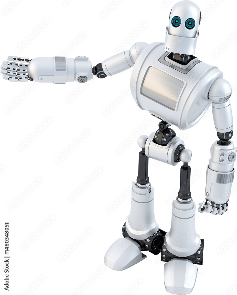 Poster white robot pointing showcasing futuristic technology and artificial intelligence