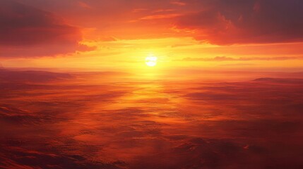 Fototapeta premium Fiery sunset over a vast landscape.