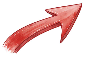 A watercolor illustration of a red arrow pointing upwards and to the right on a white background