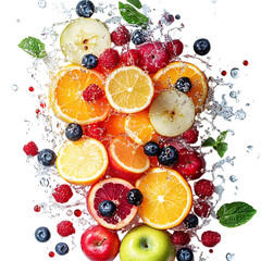 Bunch of Citrus Fruits and Oranges with Splashing Water Isolated on Transparent Background
