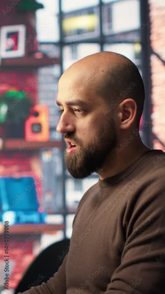Fototapete Vertical Video Game developer utilizes AI generated program to design spaceship station using deep learning, futuristic environment enhanced by machine learning based solutions and cloud computing