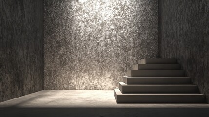Empty concrete steps in a dimly lit interior space.