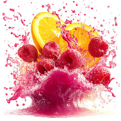 Vivid Puree Pop Explosion Energetic Mix of Raspberry and Oranges Isolated on Transparent Background