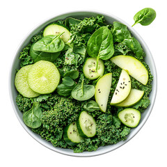 Vivid Detox Bowl with Green Vegetables and Sliced Apples Isolated on Transparent Background