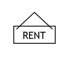Rent sign icon. Property label vector. Real estate board. Hanging lease symbol.