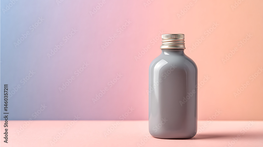 Poster bottle of gray color on isolated pastel background copy space